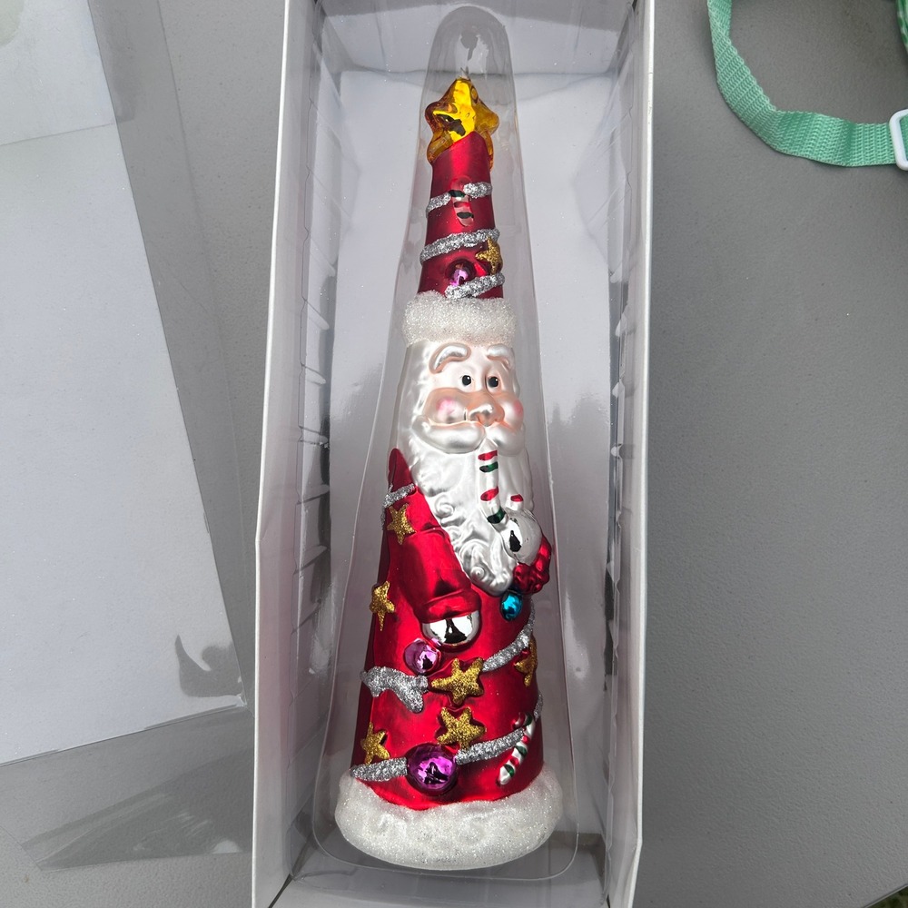 Department 56 Mercury Glass Hand Painted Santa Cone tall